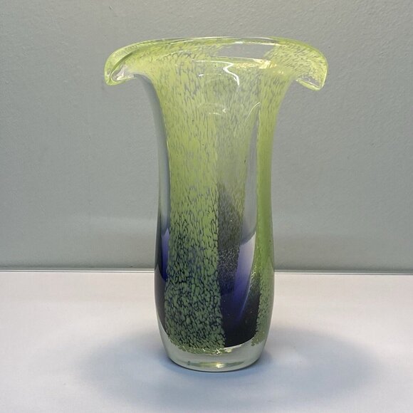 Handcrafted Art Glass Vase Green & Blue With Flared Rim Teleflora Murano Style - Picture 4 of 10